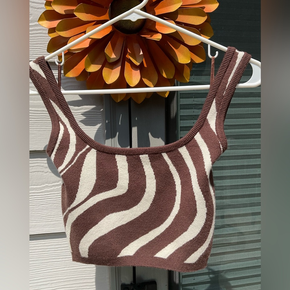 NWT Brown and Cream Striped Knit Tank Top Size XS